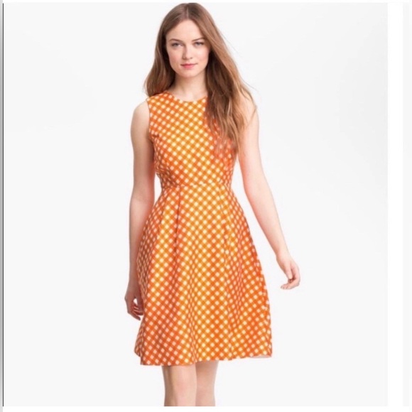 kate spade Dresses & Skirts - Kate Spade New York Sleeveless Gingham Dress White Orange Size 10